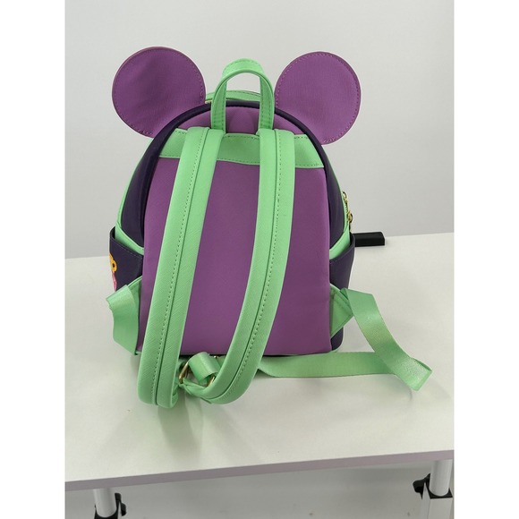 Disney Parks Loungefly Mad Tea Party Mickey Mouse Mini Backpack Purple Green